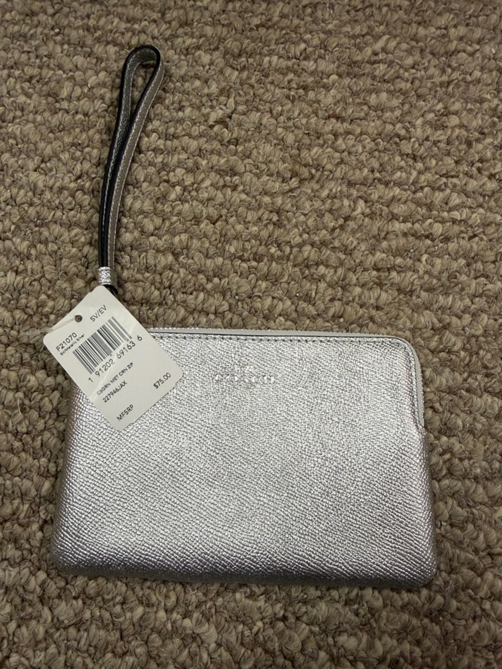 Coach Silver Textured Wristlet with Removable Strap
